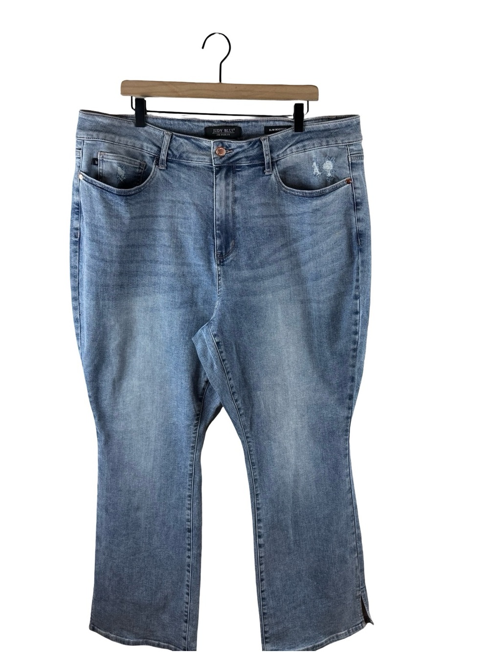 Judy Blue Slim Bootcut Jeans Womens Size 22 W High Waisted Side Slit Distressed